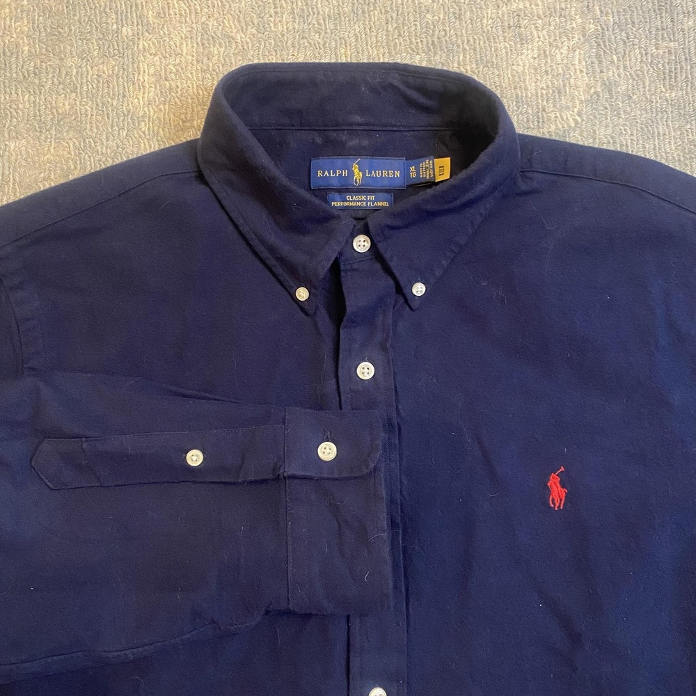 Ralph Lauren Shirt Mens XL Navy Classic Fit Flannel Long Sleeve Button Down Pony